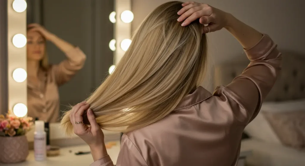 modelo com cabelo loiro claro