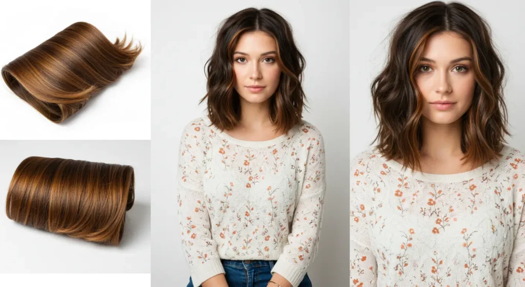mulher com luzes no cabelo
