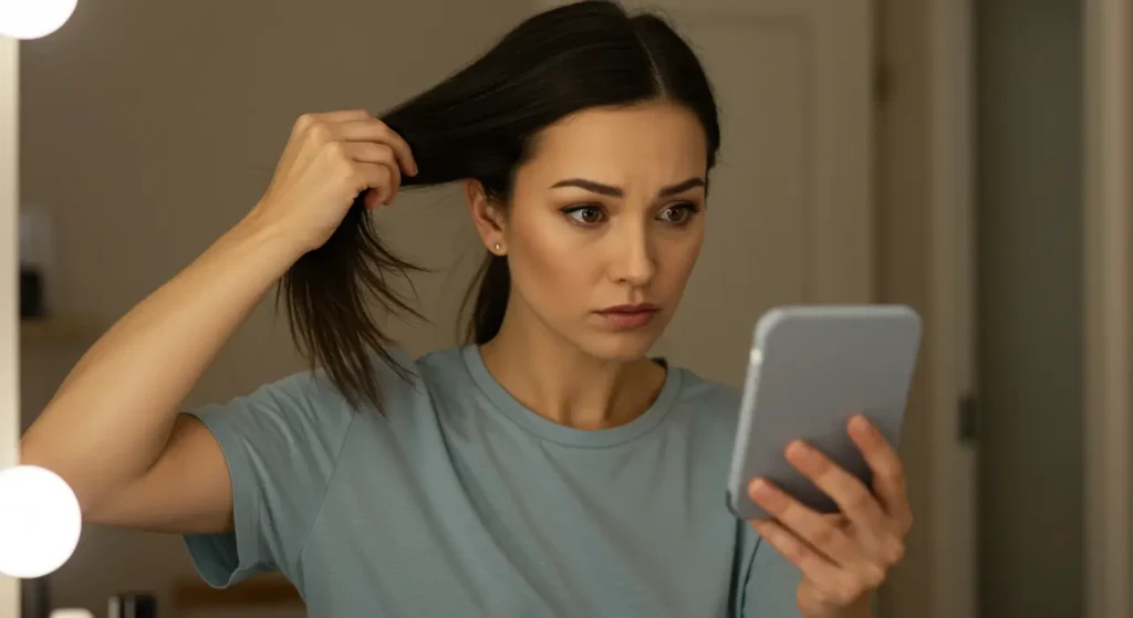 mulher analisando o cabelo