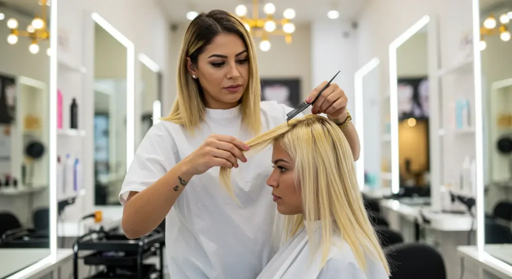 pintando cabelo no salão de beleza