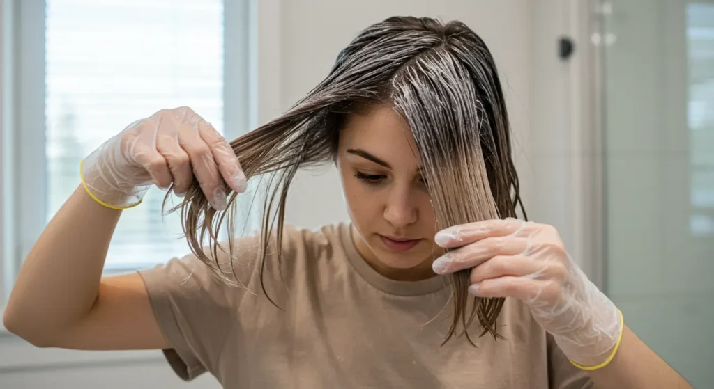mulher realizando descoloração